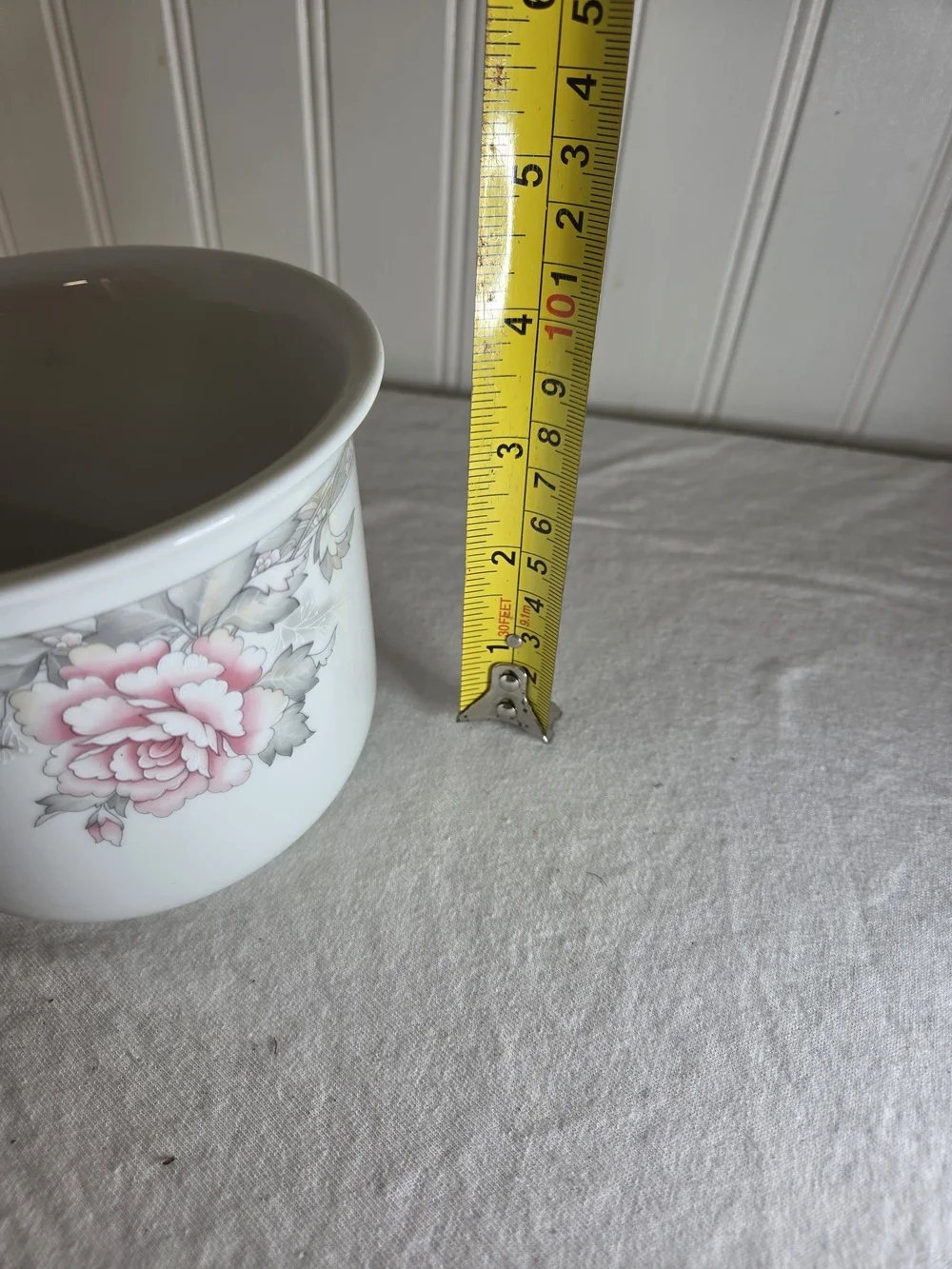 Vintage 1990 FTD Porcelain Floral Cachepot Planter - Pink and Gray